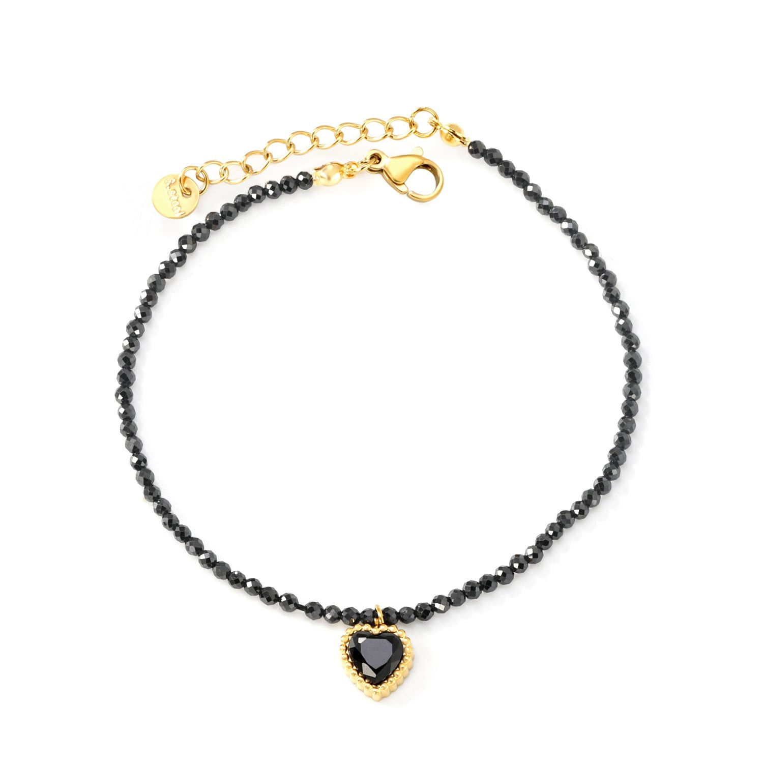 8.5*8.6mm Bead Edge Heart Shape Sticky White/Black/Purple/Red/Pink Zirconia Accessories 2mm White Beads*18+3cm+6mm Round Plaque Bracelet Golden asonjewelry